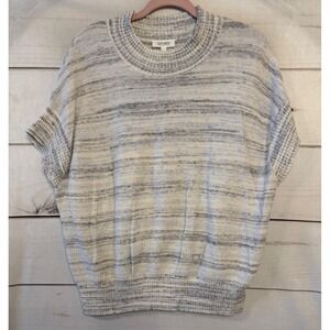 Haven Well Within Grey White Striped Short Sleeve Sweater Organic Cotton Large